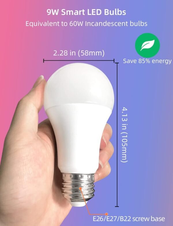 WIFI Smart LED Light Bulb - Color Changing Bulbs App Control, 2.4Ghz Bluetooth Smart Light Bulbs Music Sync, Magic RGB Light Bulb Work with Alexa and Google Assistant, E26 LED Light Bulb, 4 Pack - Image 7