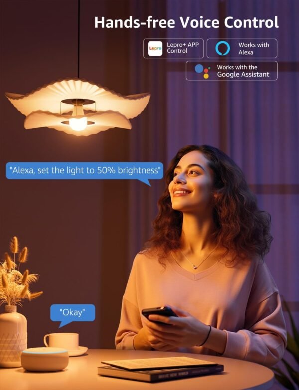 Lepro B1 AI Smart Light Bulbs - WiFi & Bluetooth RGBWW Color Changing LED Bulb Compatible with Alexa & Google Assistant, AI Generated Lighting, AI Voice Control, Music Sync, 2.4GHz Only, 2 Packs - Image 3
