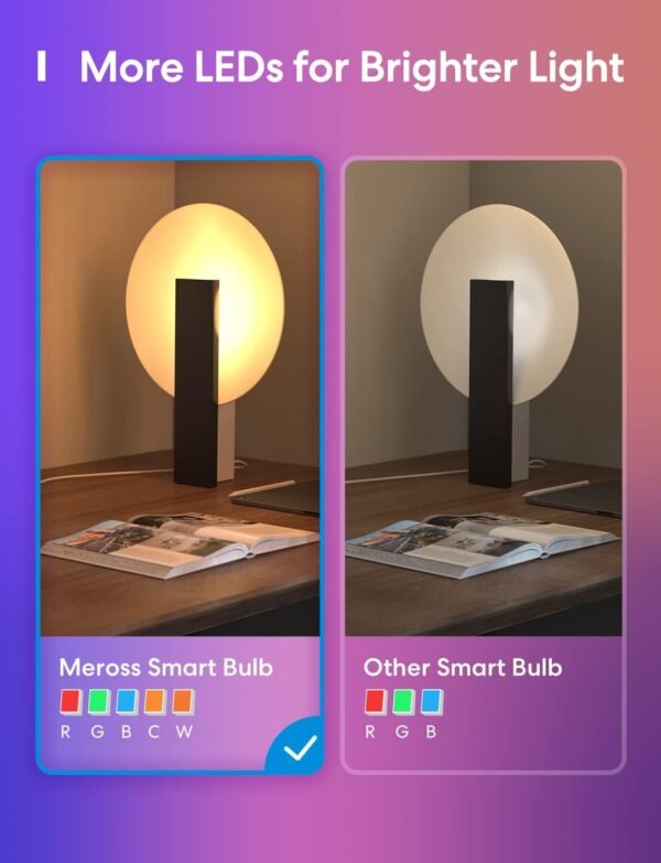 Meross Smart Light Bulb, Smart WiFi LED Bulbs Works with Alexa, Google Home, Dimmable E26 Multicolor 2700K-6500K RGBWW, 810 Lumens 60W Equivalent, No Hub Required, 2 Pack - Image 7