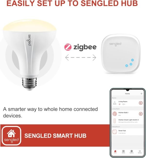 Sengled Zigbee BR30 Smart Bulb, Works with SmartThings and Echo with Built-in Hub, Voice Control with Alexa and Google Home, Hub Required, Dimmable Flood Light Bulb, Soft White 2700K, 2 Pack - Image 2