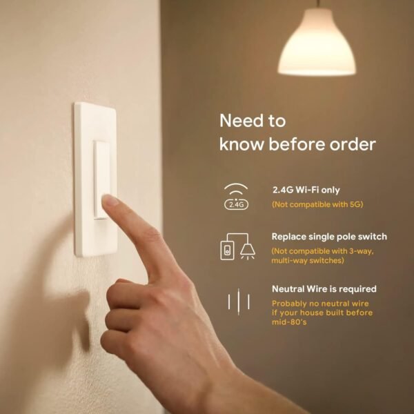 TREATLIFE Apple HomeKit Smart Light Switch 2 Pack, Single Pole, Neutral Wire Required, 2.4GHz WiFi Smart Switch Works with Siri, Alexa, Google Home & SmartThings, No Hub Needed - Image 3
