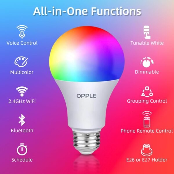 Smart Light Bulbs, 60W Equivalent WiFi Bluetooth Dimmable LED RGB Light Bulbs, Full Color Changing Smart Light Bulb Compatible with Alexa & Google Assistant, 9W 800 Lumens 2.4 GHz, Wi-Fi, 2 Pack - Image 2
