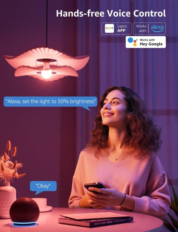 Lepro B2 AI Smart Light Bulbs - 1100LM WiFi & Bluetooth RGBWW Color Changing LED Bulb, Works with Alexa & Google Assistant, AI Generated Lighting, AI Voice Control, Music Sync, 2.4GHz Only, 2 Pack - Image 3