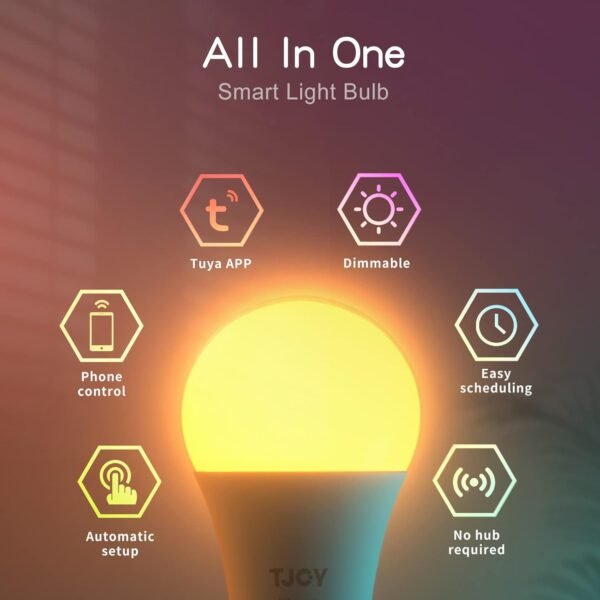 TJOY 6 Pack Smart Led Light Bulbs, WiFi Bulbs Work with Alexa&Google Home, RGB Color Changing Lights, Music Sync, A19 E26 9W (60W Equivalent),2700-6500K, 800LM, APP Control (2.4Ghz Only) - Image 2