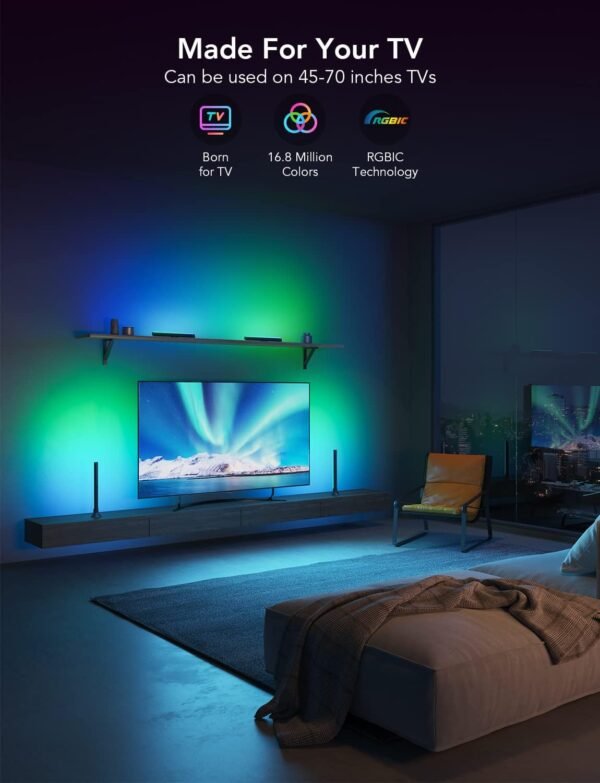 Govee RGBIC Light Bars, 15 Inches WiFi TV Backlight Suitable for 45-70 inch TVs, Smart Light Bars with Multiple Placement Options, Work with Alexa and Google Assistant, Black - Image 2