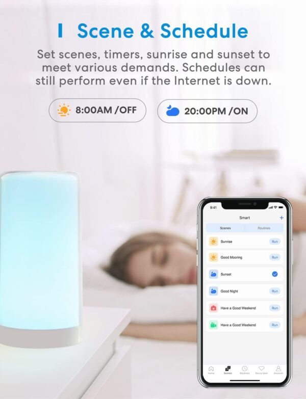 meross Smart WiFi Table Lamp, Bedside Lamp, Compatible with Apple HomeKit, Siri, Amazon Alexa and SmartThings, Tunable White and Multi-Color, Touch Control, Voice and App Control Large - Image 4