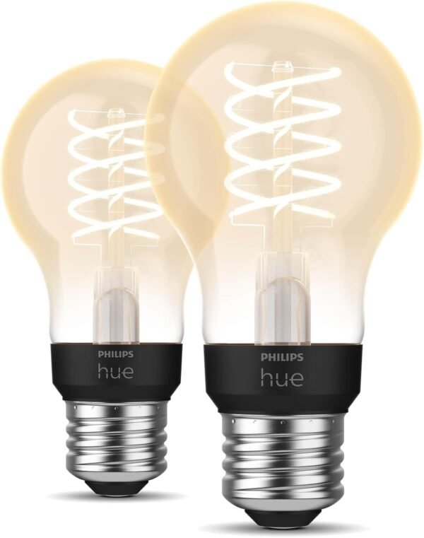 Philips Hue Smart 40W A19 Filament LED Bulb - Soft Warm White Light - 2 Pack - 550LM - E26 - Indoor - Control with Hue App - Compatible with Alexa, Google Assistant and Apple Homekit. - Image 2
