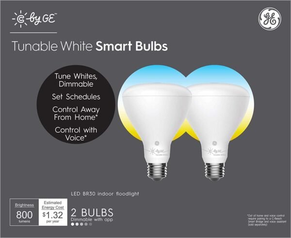 GE Lighting CYNC Smart Flood Light Bulbs, Bluetooth Enabled, Tunable White, Alexa and Google Assistant Compatible, Cool and Warm White (2 Pack), Packaging May Vary - Image 2
