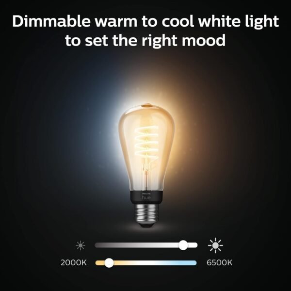 Philips Hue 7W ST19 White Ambiance LED Smart Vintage Edison Filament Bulb, Warm - Pack of 1 - E26 - Control with App - Compatible with Alexa, Google Assistant and Apple HomeKit - Image 5