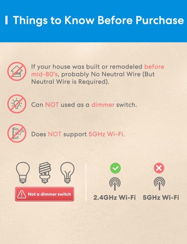 meross 3 Way Smart Switch, Smart Light Switch Supports Apple HomeKit, Siri, Alexa, Google Assistant & SmartThings, 2.4GHz WiFi Light Switch Neutral Wire Required, Remote Control Timer 1 Pack - Image 4