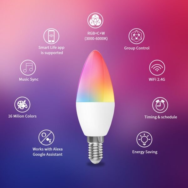 Smart Candelabra LED Bulbs 40 Watt Equivalent, 300lm, E12 LED Bulb Compatible with Alexa/Google Assistant/Smart Life, No Hub Required, Dimmable, 2.4GHz WiFi Only, 3 Pack, C37-3 - Image 7
