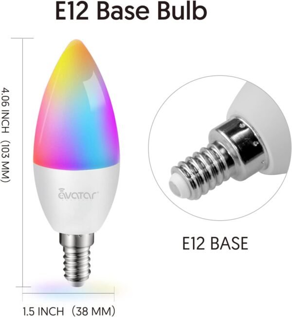 E12 Base Smart Bulb 4 Pack, 5W Candelabra Smart Light Bulbs - Alexa WiFi LED Lights B11 RGBCW Dimmable Color Changing Music Sync, Compatible with Alexa Google Home, 2.4 GHz Wi-Fi - Image 2