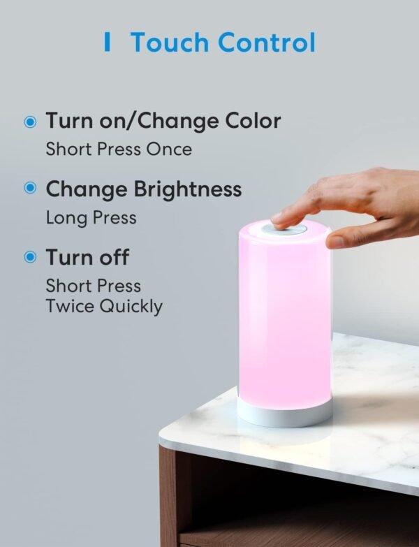 meross Smart WiFi Table Lamp, Bedside Lamp, Compatible with Apple HomeKit, Siri, Amazon Alexa and SmartThings, Tunable White and Multi-Color, Touch Control, Voice and App Control Large - Image 3