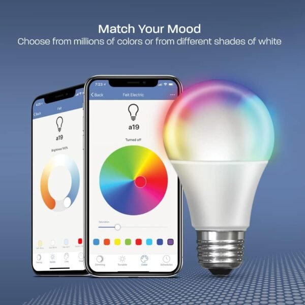 Feit Electric Smart Bulb, 100W Equivalent Color Changing and Tunable White, 2.4Ghz Wifi light bulb, No Hub Needed, Works with Alexa and Google Assistant, High CRI Dimmable LED OM100/RGBW/CA/AG, 1 Pack - Image 7