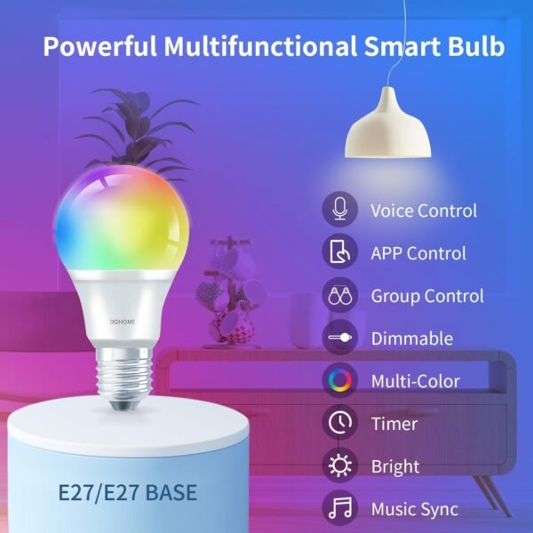 led Smart Light Bulbs, Homekit Smart Bulb 9W 900LM Compatible with Alexa, Apple Home, Google Home 2.4GHz WiFi Bluetooth Light Bulb A19 E26 RGBWW Color Changing Dimmable LED Light Bulb 2Pack - Image 2