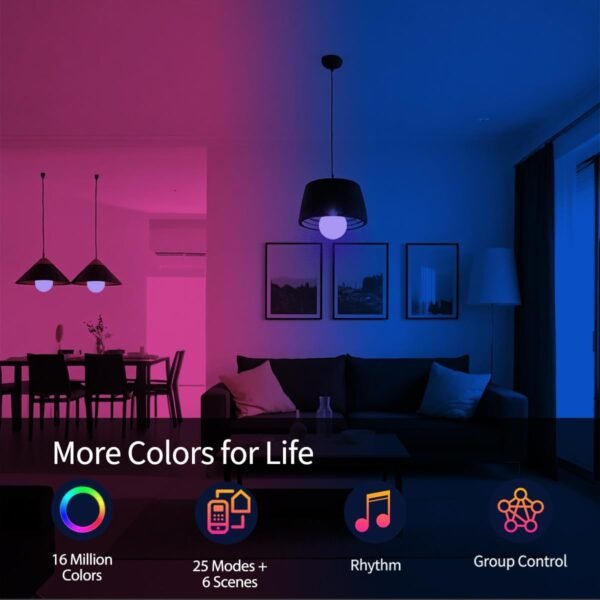 ILC G120 LED Large Globe Light Bulbs 15W, Work with Alexa Required Echo Device, Φ4.72 inch, Color Changing, CCT Color Temprature Turnable 2700K-6000K, CRI>95+, 150W Equivatlent, E26 Base (2 Pack) - Image 6