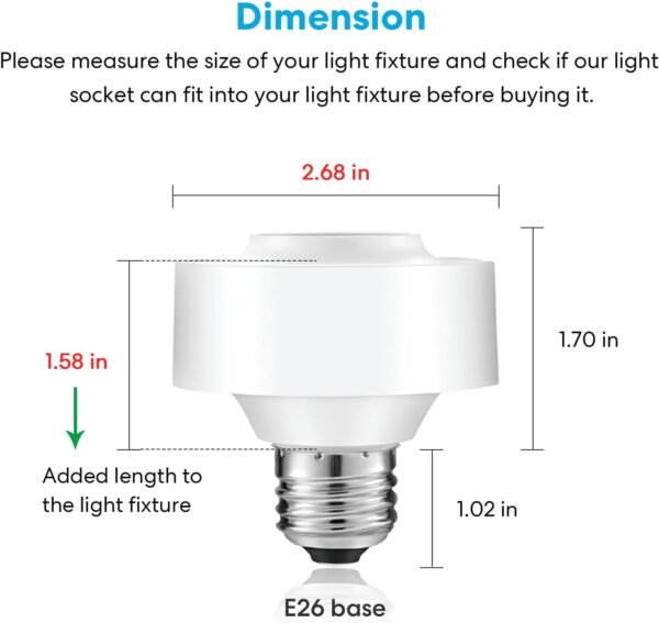 LoraTap Smart WiFi Bulb Socket E26 2 Pack Wi-Fi LED Light Bulb ﻿Timer Lamp Holder Adapter, Voice Control with Amazon Alexa and Google Home, Smart Life App Control from Anywhere by Phone, 30W Max. - Image 7