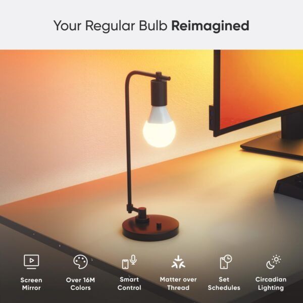 Nanoleaf Essentials Smart LED Color-Changing Light Bulb (60W) - RGB & Warm to Cool Whites, App & Voice Control (Works with Apple Home, Google Home, Samsung SmartThings) (Matter A19 (1 Pack)) - Image 2