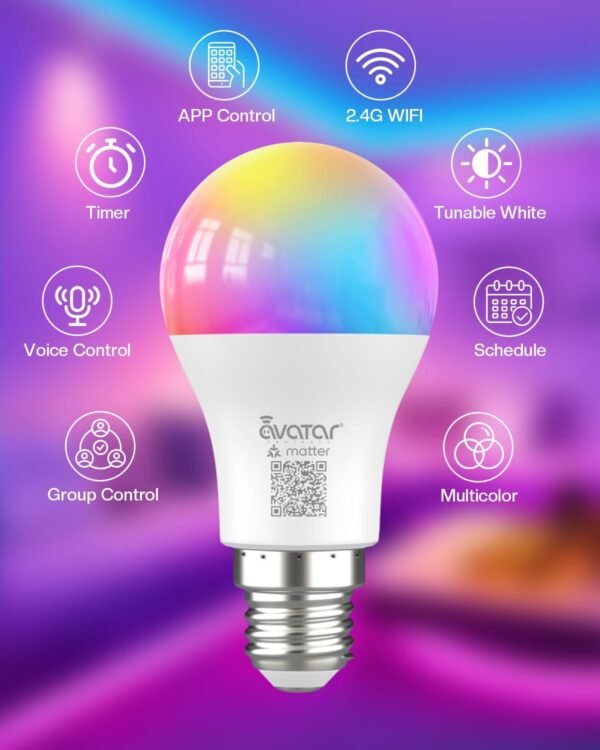 Matter Smart Light Bulb 2 Pack Compatible with Apple HomeKit/Alexa/Google Home, 9W Color Changing Alexa LED Light Bulbs, Voice/App Controlled Dimmable Energy-Efficient WiFi Lighting for Room - Image 4