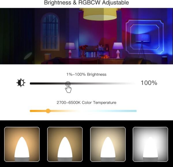 Smart Candelabra led e12 Bulbs Work with Apple HomeKit, Smart Light Bulbs Wi-Fi Dimmable Chandelier Light Bulbs 5W (40W Equivalent) 450LM Smart Bulbs Work with Alexa Google Home and SmartThings - Image 4