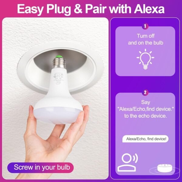 ILC BR30 Led Bulb, Smart Flood Light Bulbs, Compatible with Alexa Required Echo Device, (Equivalent to 70W) Turnable 2700K-6000K Indoor(6 Packs) - Image 5