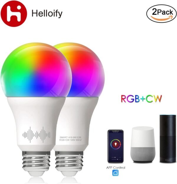 A19 Smart WiFi LED Light Bulbs, RGBCW Multi-Color Changing, Warm to Cool White Dimmable, Compatible with Alexa & Google Home (No Hub), 60W Equivalent E26, RGB+2700K-6500K, 2 Count - Image 7