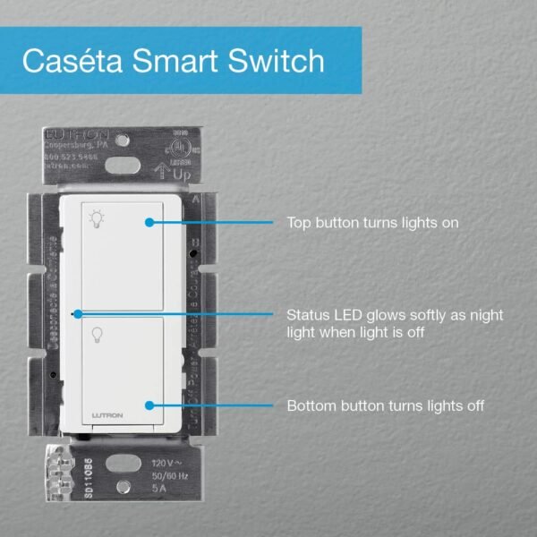 Lutron Caseta Smart Lighting Kit w/ Original Switch, Pico Remote, Wallplate, and More, for Light Bulbs, Works w/ Alexa, Apple Homekit, Google Home (Hub Required), 5A, Neutral Required, P-PKG1WS-WH - Image 14