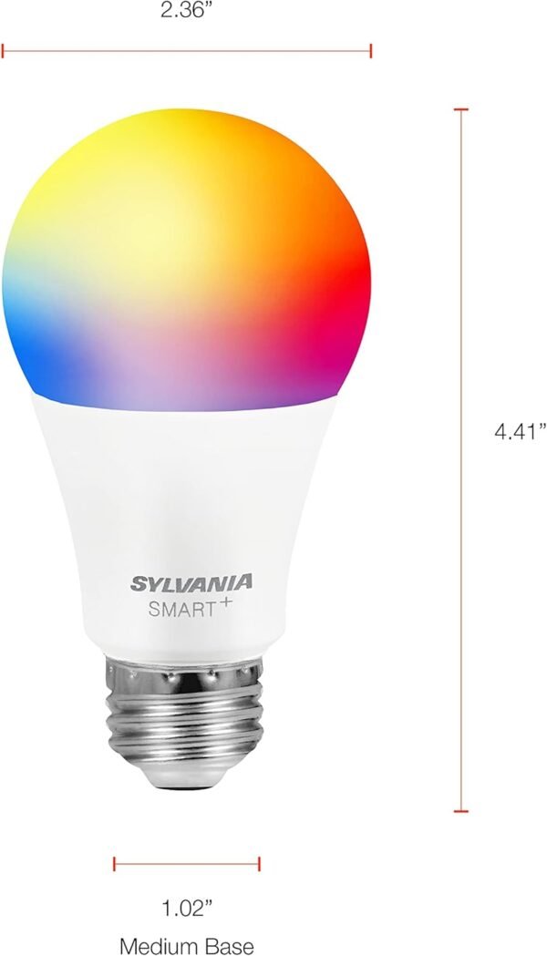 SYLVANIA Bluetooth Mesh LED Smart Light Bulb, One Touch Set Up, A19 60W Equivalent, E26, RGBW Full Color & Adjustable White, Works with Alexa Only - 2 Count (Pack of 1) (75760) - Image 6