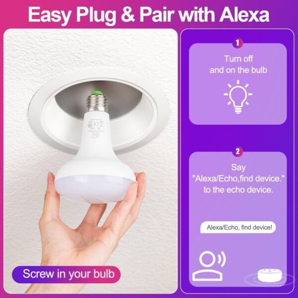 ILC BR30 Led Bulb, Smart Flood Light Bulbs, Compatible with Alexa Required Echo Device, (Equivalent to 70W) Color Changing, Turnable 2700K-6000K Indoor(6 Packs) - Image 7