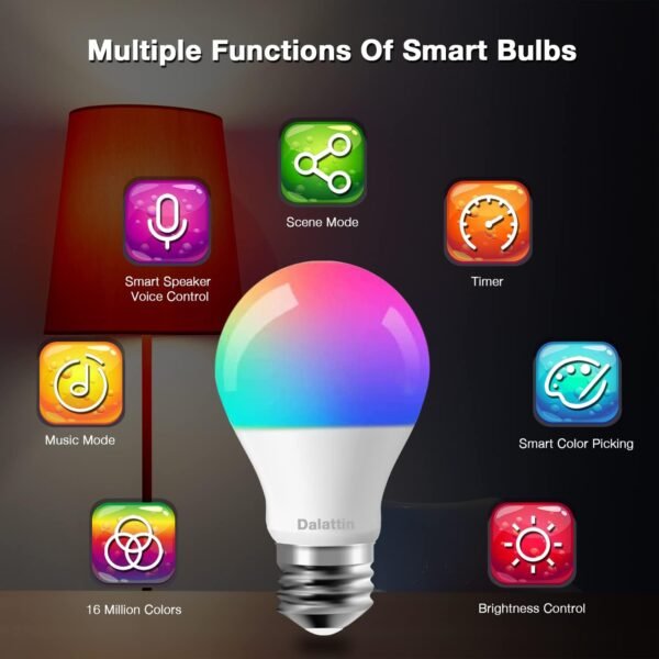 dalattin Tuya Smart Led Bulb,RGBWW WiFi Light Bulbs,Color Changing Light Bulb,Smart Light Bulbs That Work with Alexa &Google Assistant,A19 E26 RGB Alexa Light Bulb,9W(60W Equivalent) 800 Lumen,6Pack - Image 2