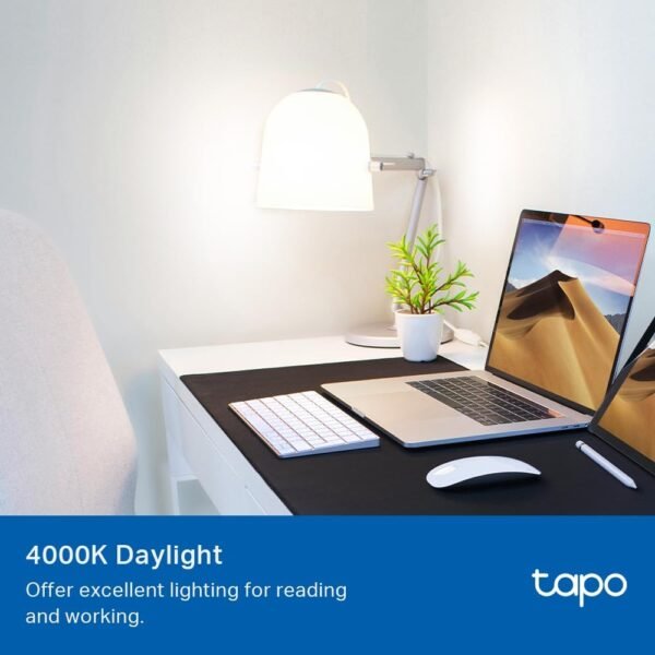 Tapo TP-Link Smart Light Bulbs - Natural Daylight, Dimmable, Compatible w/Alexa and Google Home, A60 Bulb/E27 Base, 60W Equivalent, 800LM CRI>90, 2.4GHz WiFi Only, No Hub Required, L520E(4-Pack) - Image 3