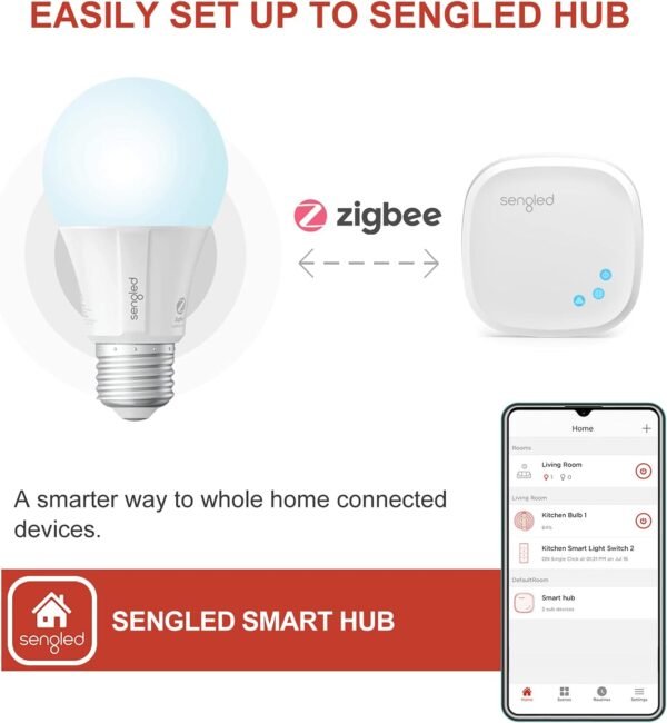Sengled Zigbee Smart Light Bulbs, Smart Hub Required, Works with SmartThings and Echo with built-in Hub, Voice Control with Alexa and Google Home, Daylight 60W Equivalent A19 Alexa Light Bulb, 4 Pack - Image 4