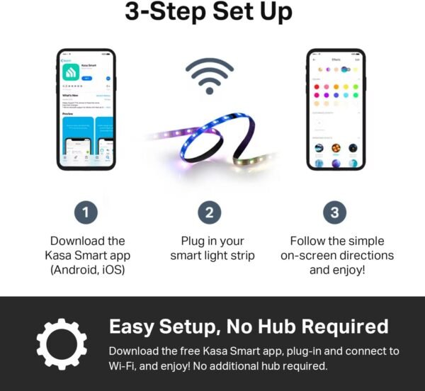 Kasa Smart LED Light Strip, 50 Color Zones RGBIC, 16.4ft Wi-Fi LED Strip Works w/ Alexa, Google Home & SmartThings, High Brightness, 16M Colors, PU Coating, Trimmable, 2 Yr Warranty (KL420L5) - Image 8