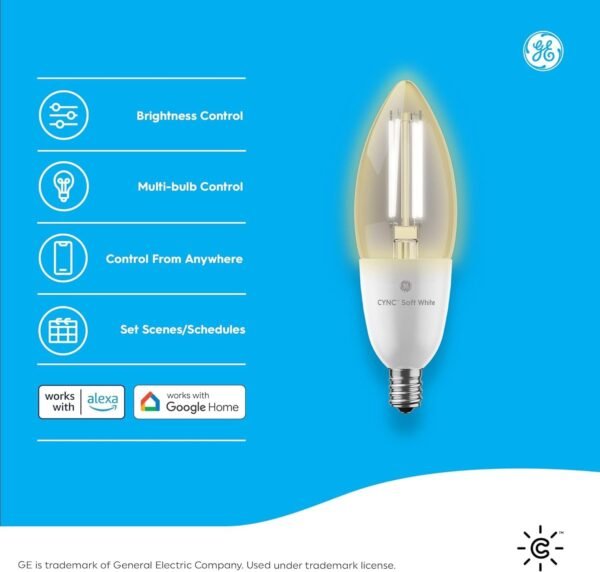 Cync GE Smart LED Light Bulb, B11 Candle Light Bulb, Works with Amazon Alexa and Google Home, WiFi Light, 60W Equivalent, Soft White, Small Base (Pack of 4) - Image 2