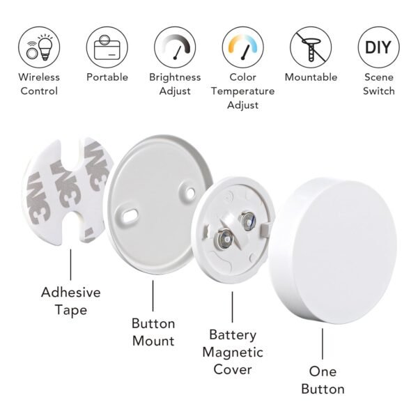OREiN Smart Light Bulbs Mini Switch Remote Button Control, Exclusive for Aidot Smart Light Bulbs, Dimmer Switch, Wire-Free, Bluetooth Light Switch - Image 5