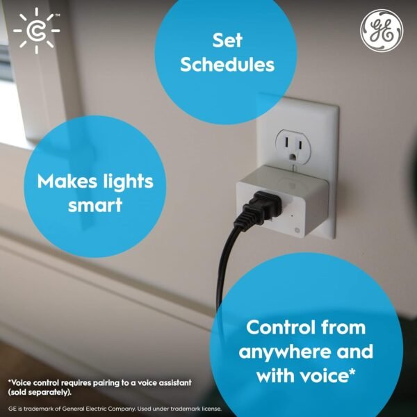 GE Cync Smart Indoor Plug, Smart Outlet Control, WiFi Outlet, Matter Compatible, Compatible with Alexa and Google Home - Image 2