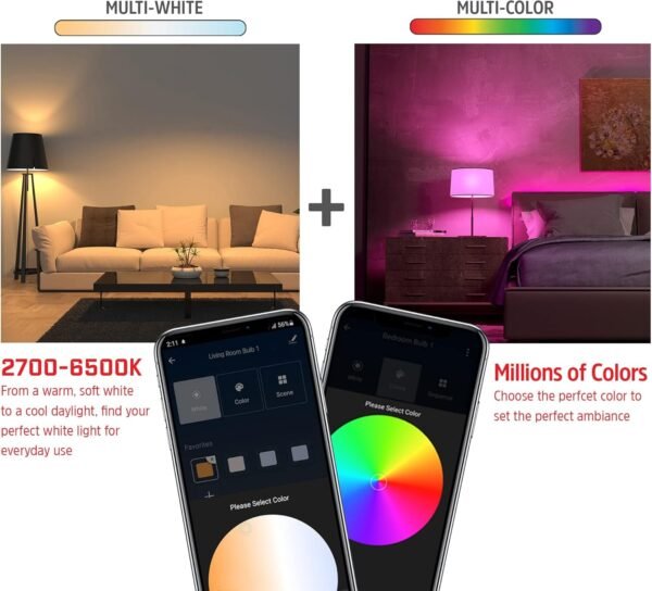 Energizer Smart LED Bulb Multi-Color and Multi-White, BR30, Google Assistant, Amazon Alexa, Siri, Connect App, 16,000,000 Lighting Customizations, Remote Lighting Schedules, 800 Lumens - Image 4