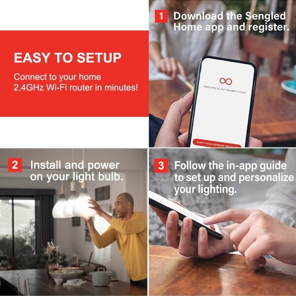 Sengled BR30 Smart Light Bulb, Updated FFS WiFi Led Flood Light Bulbs, Smart Bulbs That Works with Alexa, Google Assistant, E26 Daylight,60W Equivalent, 650LM, 2.4GHz WiFi Only, No Hub Required, 2Pack - Image 9
