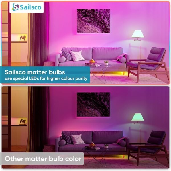 Matter Smart Light Bulbs,WiFi Smart Bulbs Work with Alexa/Google Home/Smart Life,RGBCW Color Changing LED Light Bulbs Music Sync,A21 E26 75W 1055LM,2.4Ghz WiFi Only,No Hub Required,2 Pack - Image 7