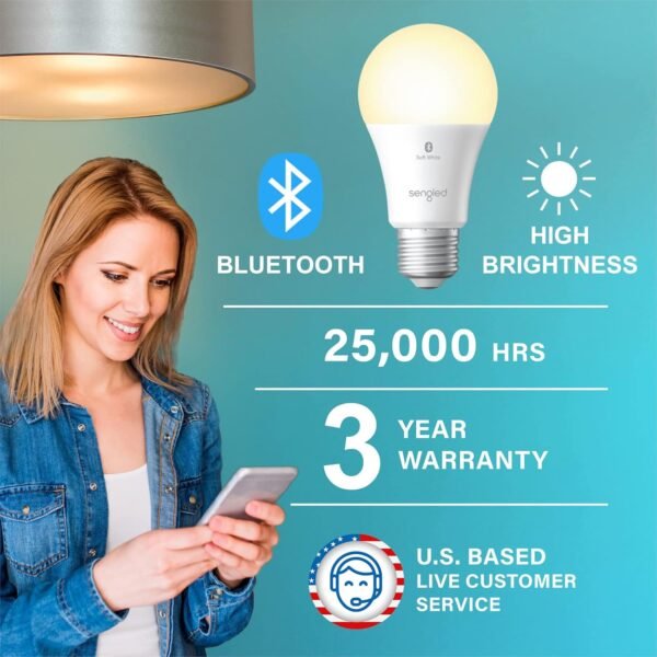 Sengled Alexa Light Bulb 75W Equivalent, Smart Light Bulbs Bluetooth Mesh 1050 LM, Smart Bulbs That Work with Alexa Only 2700K, High Brightness, Soft White A19 Dimmable Bulb, No Hub Required, 4 Pack - Image 2