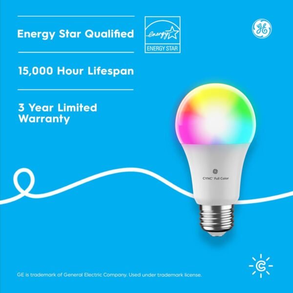 Cync GE A21 Smart LED Light Bulbs, Color Changing Room Decor, Bluetooth and WiFi Light Bulbs, 100W Equivalent, Work with Amazon Alexa and Google Home (2 Pack) - Image 9