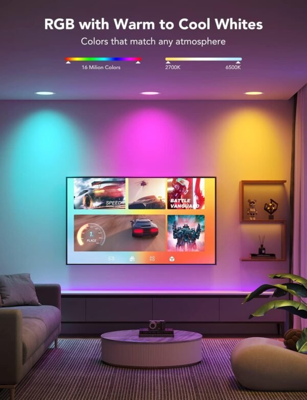 Govee Smart Recessed Lighting 6 Inch, Wi-Fi Bluetooth Direct Connect RGBWW LED Downlight, 65 Scene Mode, LED can Lights Work with Alexa & Google Assistant with Junction Box, 1100 Lumen, 4 Pack - Image 2