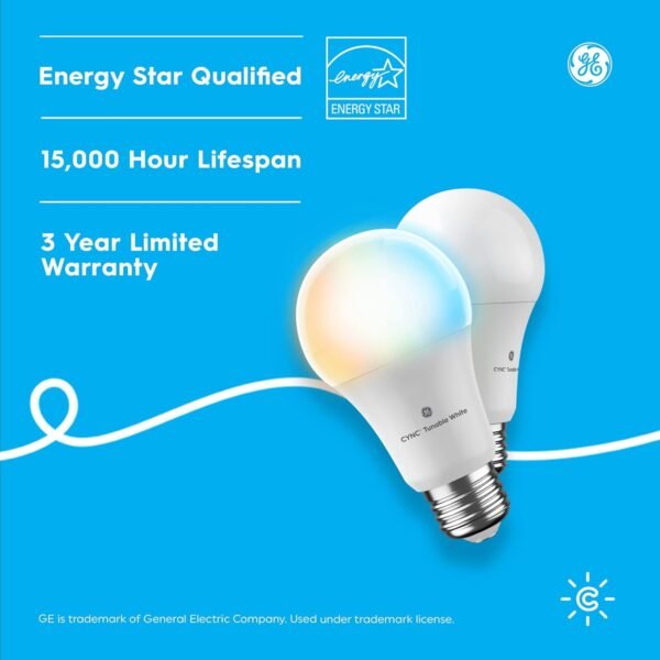 GE CYNC Smart LED Light Bulbs, Tunable White, Bluetooth and Wi-Fi, Works with Alexa and Google, A19 (2 Pack) - Image 9