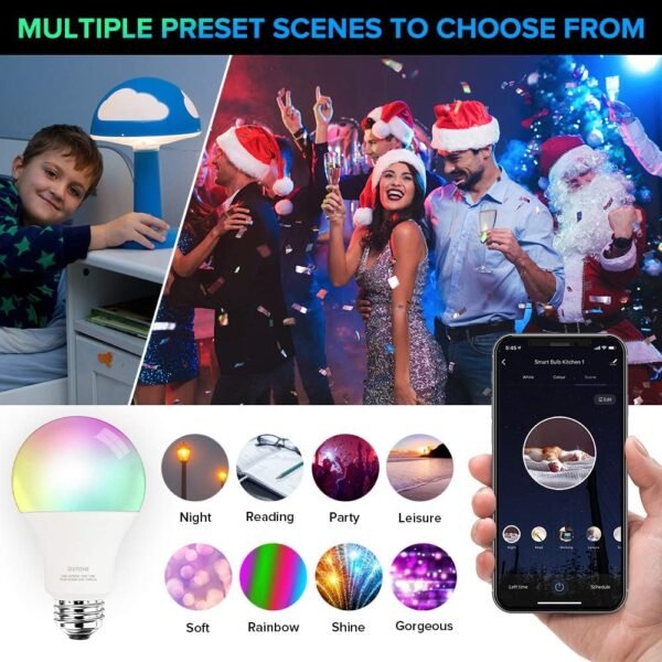 4Pcs Smart Light Bulbs 1600 Lumens WiFi LED Color Changing A21 Bulb 100W Equivalent Dimmable 2700K-6500K RGBCW, Tunable White Works with Alexa, Google Home 2.4Ghz Only, No Hub Required (4) - Image 9