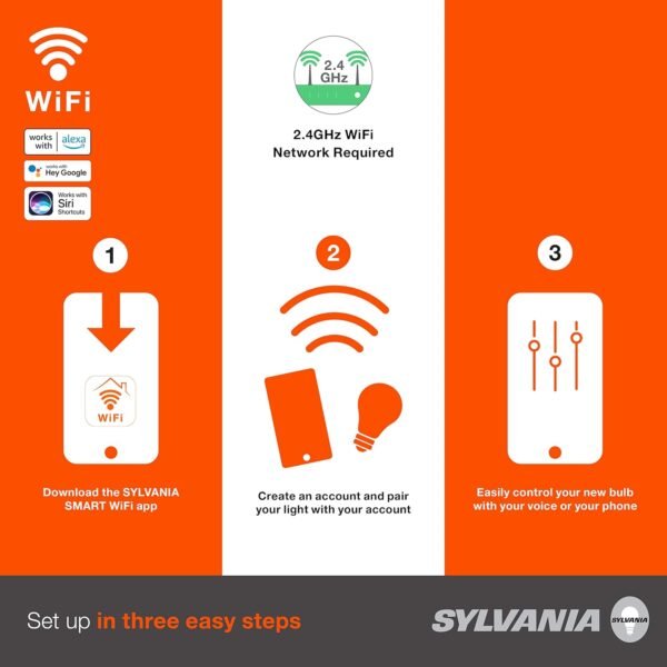 Sylvania WiFi LED Smart Light Bulb, 14.5W, Full Color and Tunable White A21, Dimmable, for Alexa, Siri Shortcuts, and Google Home Only - 1 Pack (75806) - Image 3