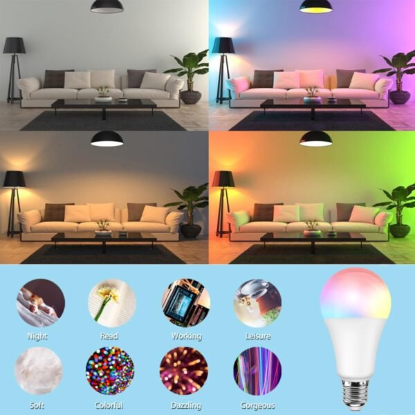 LED Color Changing Light Bulb, RGB Light Bulb 40W Equivalent, 9W A19 6500K White E26 Screw Base, Memory,Dimmable Multicolor Light Bulb for Party Bedroom Home,16 Color Choices - Remote Control - Image 4