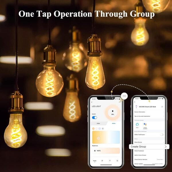 DiCUNO Smart Edison Bulb ST64, Color Changing WiFi Smart Light Bulb, Vinatge ST21 Filament Bulb Compatible with Alexa & Google, Dimmable with App, 50 Watt Equivalent 450LM, No Hub Required, 1 Pack - Image 7