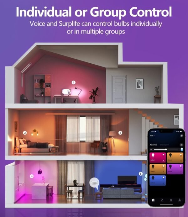 luckystyle Smart Light Bulbs, 9W A19 E26 800LM WiFi Bluetooth LED Bulbs Compatible with Alexa, Google Assistant & Home, 16 Million Colors Music Sync Color Changing Dimmable RGBWW Lights Bulb (2) - Image 4