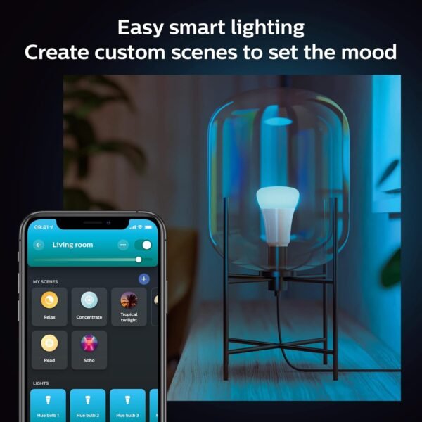 Philips Hue A19 LED Smart Light Bulb - White and Color Ambiance - 60W Indoor Light Bulb - Control with Hue App - Works with Alexa, Google Assistant and Apple Homekit - 3 Pack - Image 5