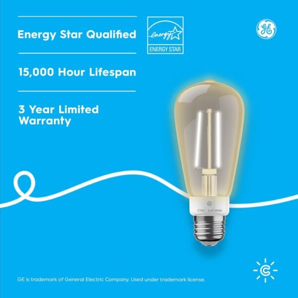 Cync GE Smart LED Light Bulb, ST19 Edison Style, Works with Amazon Alexa and Google Home, WiFi Light, Soft White, 60W Equivalent, (Pack of 2) - Image 7